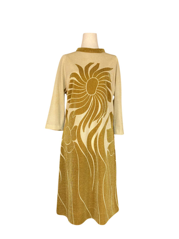 Vintage Gold Lame Flower Print Cocktail Dress - Beyond Haute