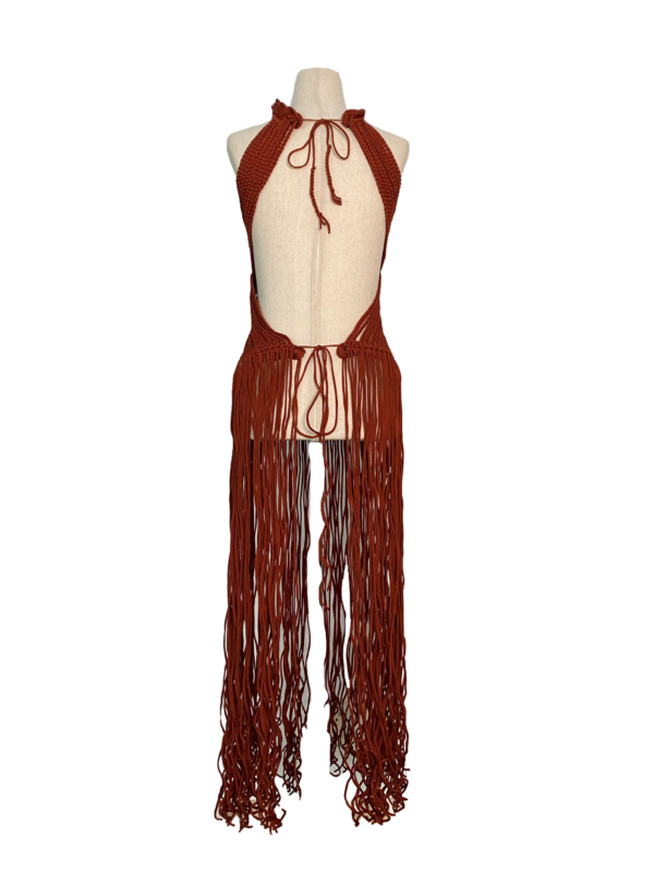 Braided Fringe Long Cord Dress Open Back - Beyond Haute Braided Fringe Long Cord Dress Open Back - Beyond Haute
